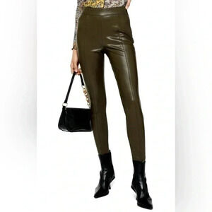 Topshop Piper Faux Leather Leggings Olive  Khaki Green Size 4